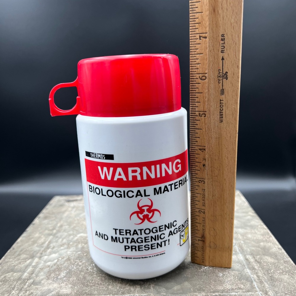 Vintage 1992 Thermos Biological Material Biohazard Food Jar Model 6700 White Red - Picture 3 of 9